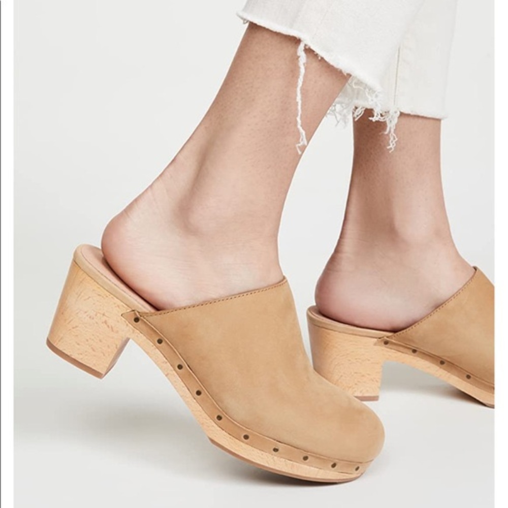 Madewell Tan Leather Suede Clogs with Wood Platform